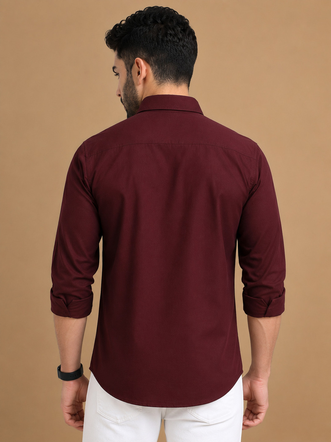 Image of GLOBAL NOMAD Men Solid Casual Maroon Shirt