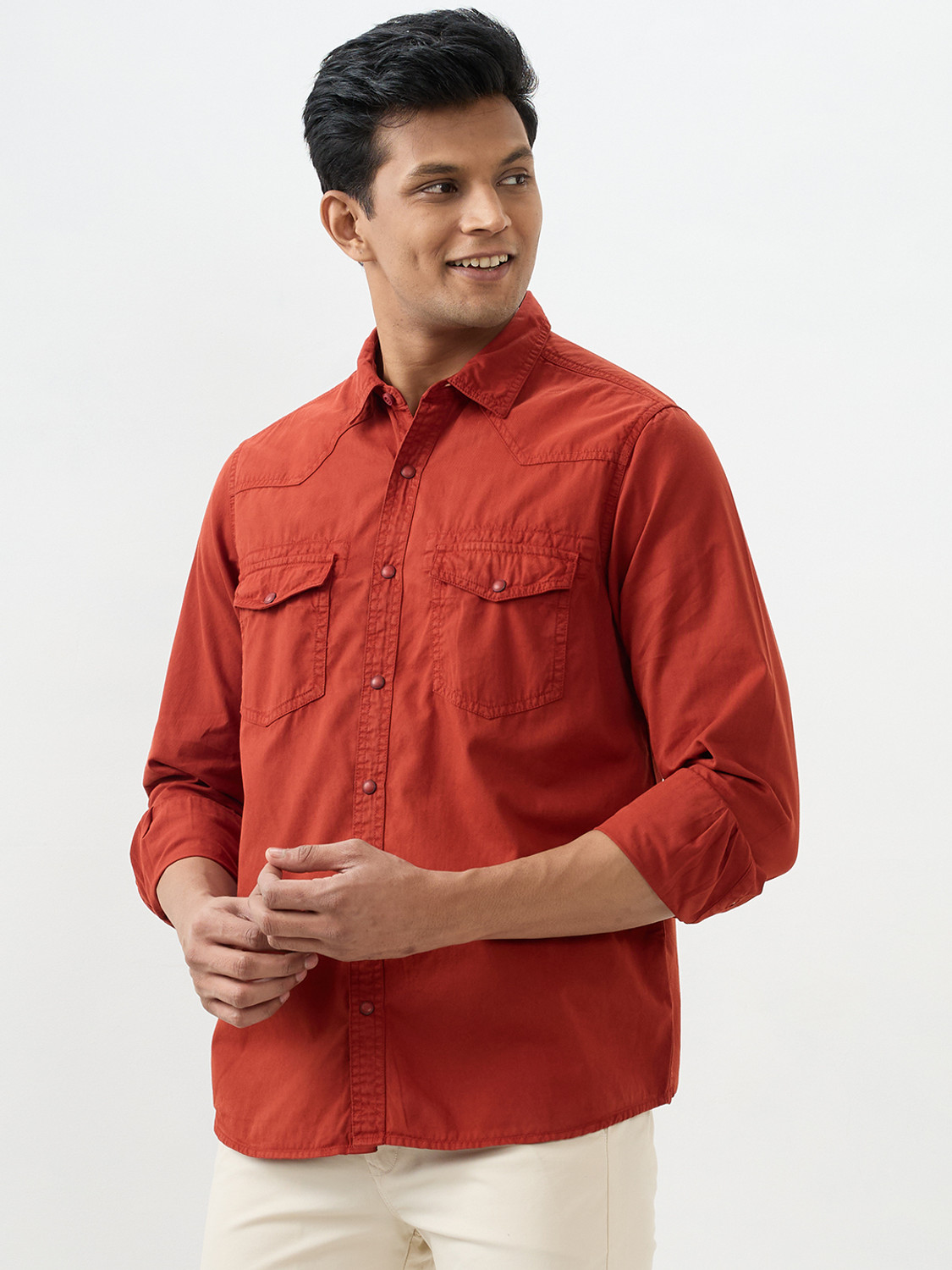 Image of Spykar Men Solid Casual Red Shirt