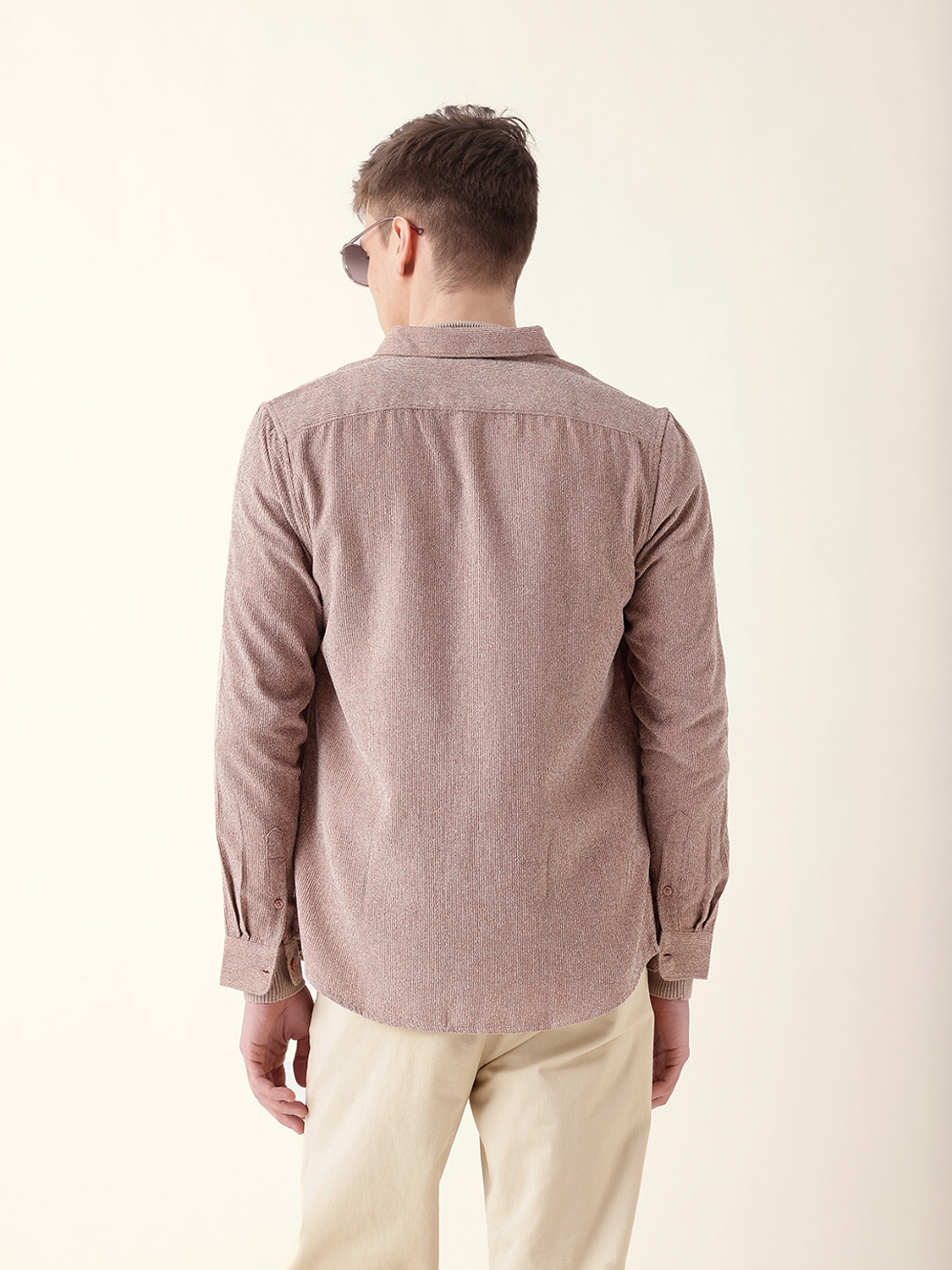 Image of THE BEAR HOUSE Men Self Design Casual Pink Shirt