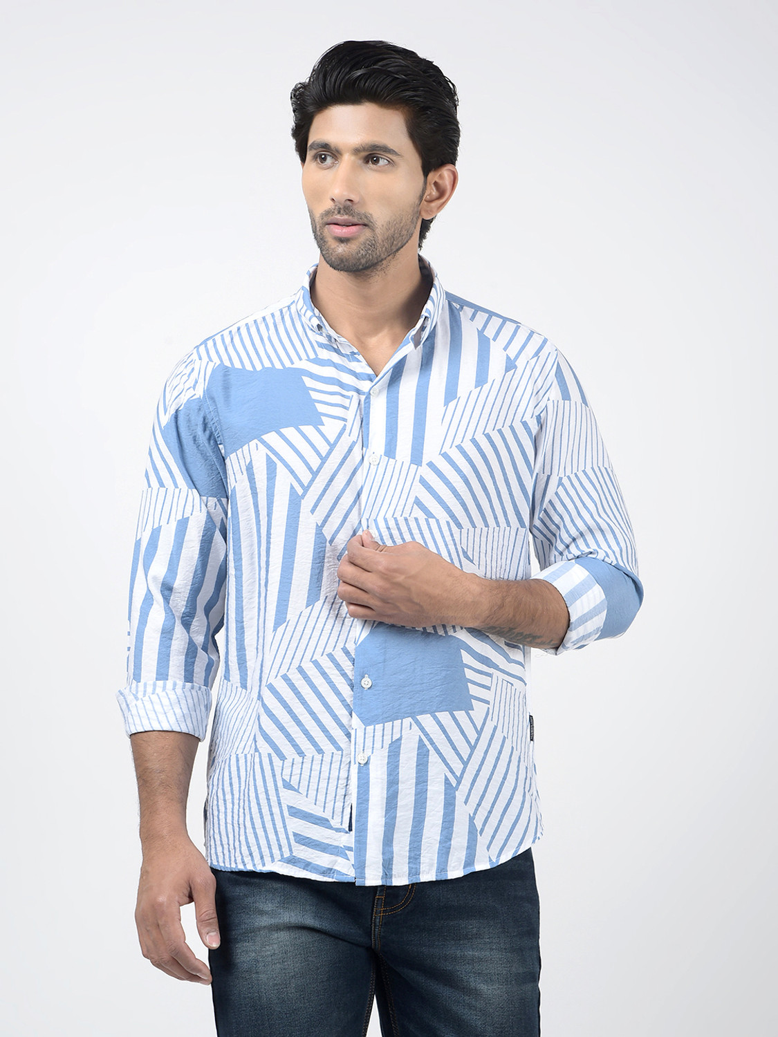Image of NUMERO UNO Men Striped Casual Blue Shirt