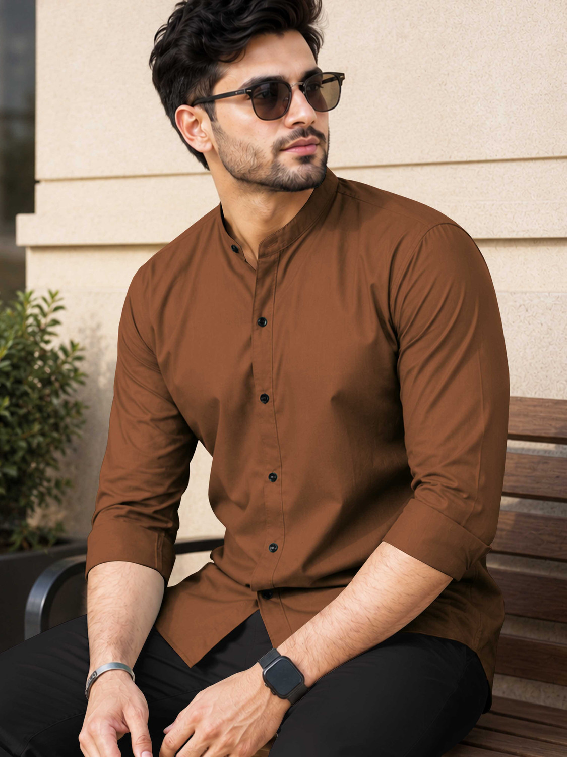 Image of VeBNoR Men Solid Casual Brown Shirt