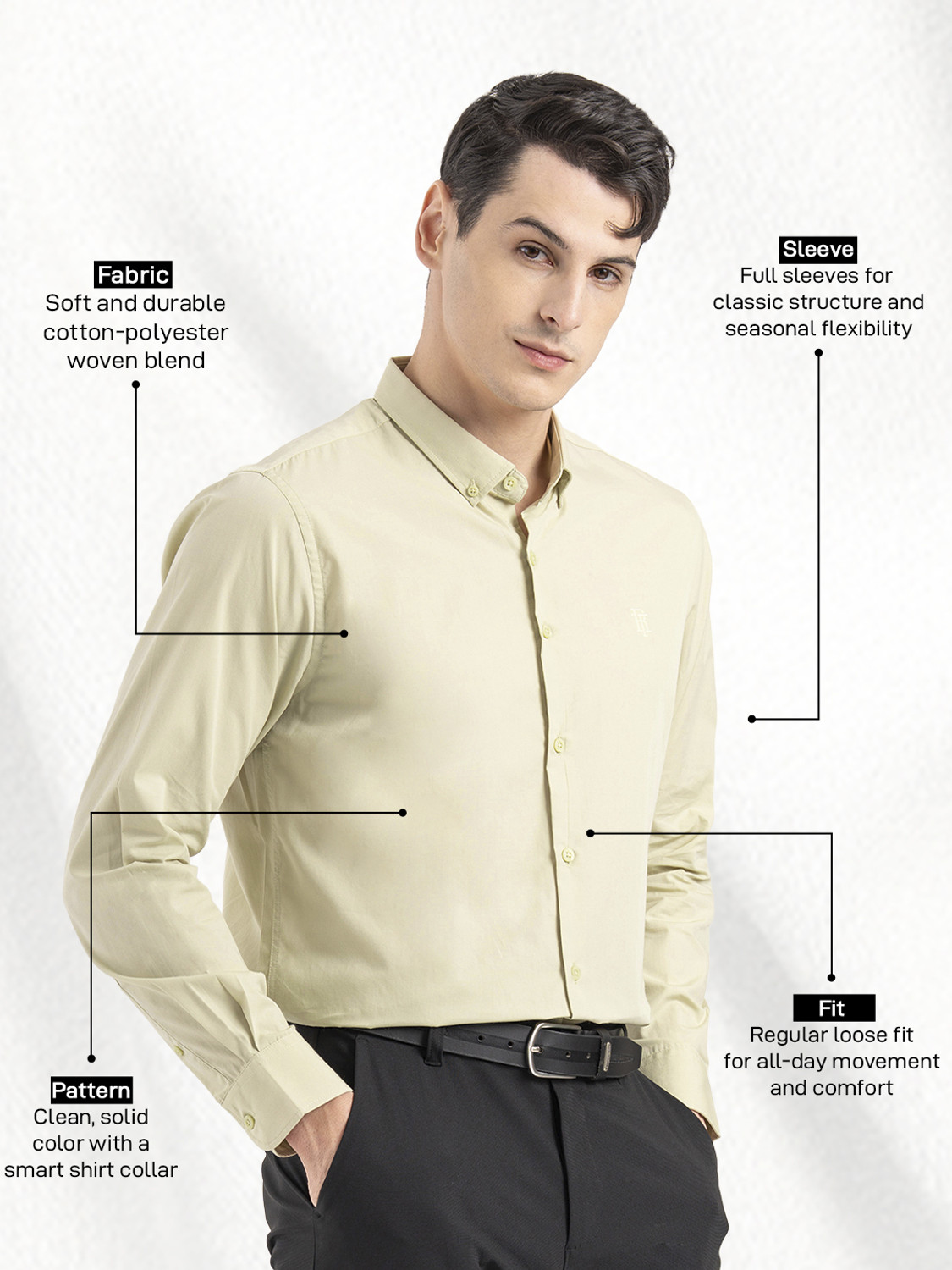 Image of RED TAPE Men Solid Casual Beige Shirt