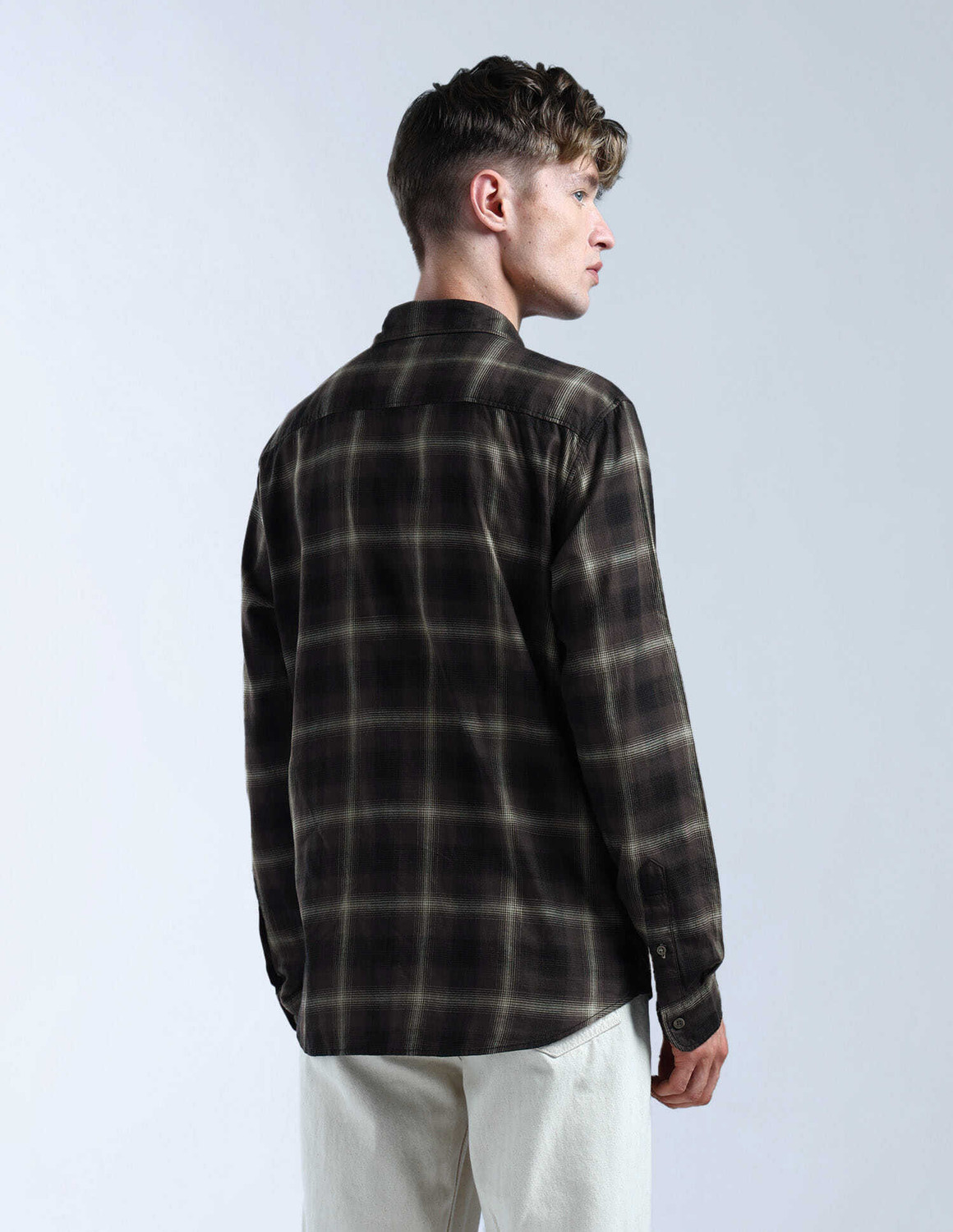 Image of FLYING MACHINE Men Checkered Casual Brown Shirt