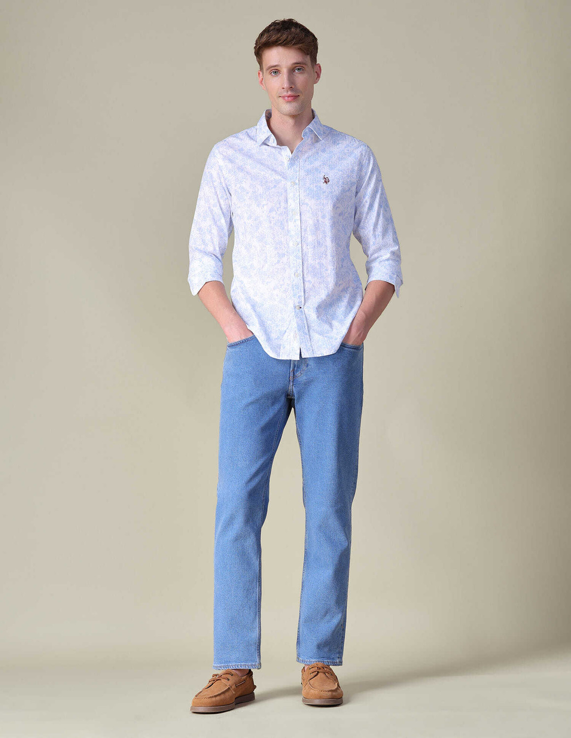 Image of U.S. POLO ASSN. Men Tailored Fit Floral Print Cut Away Collar Casual Shirt