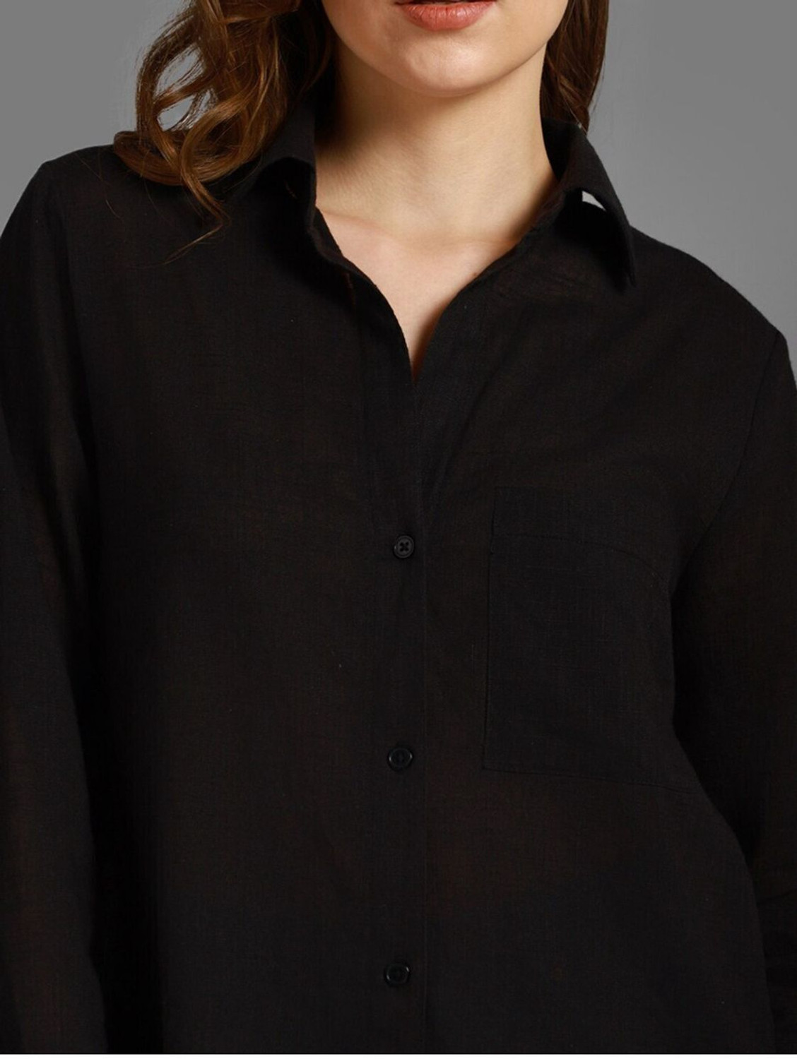 Image of SAARSHE Women Solid Casual Black Shirt
