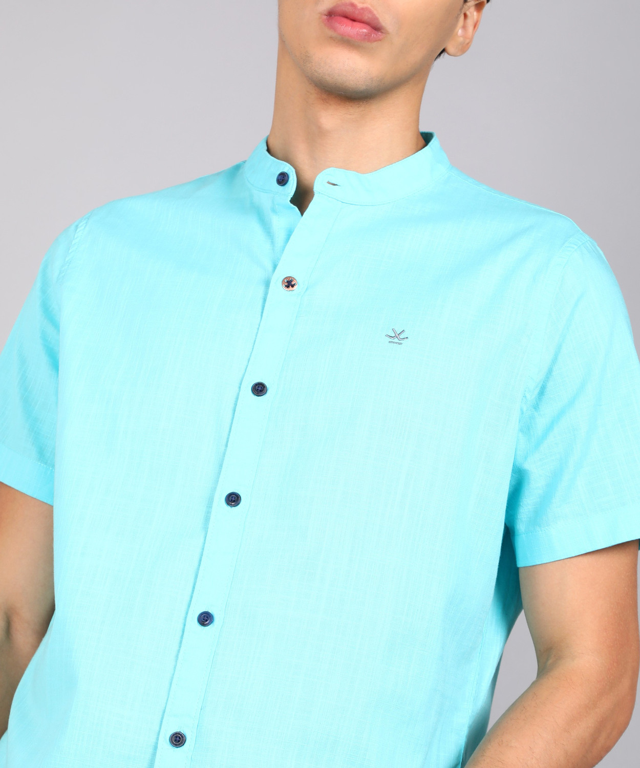 Image of WROGN Men Solid Casual Blue Shirt