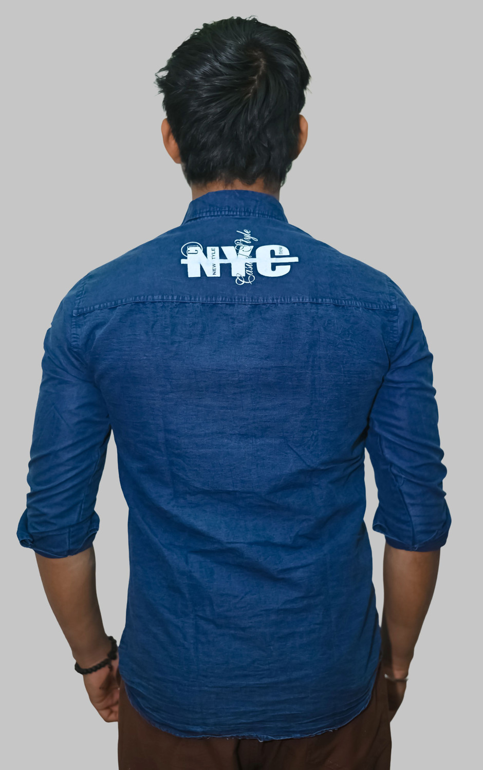Image of BPTFH Men Printed, Solid Casual Blue Shirt