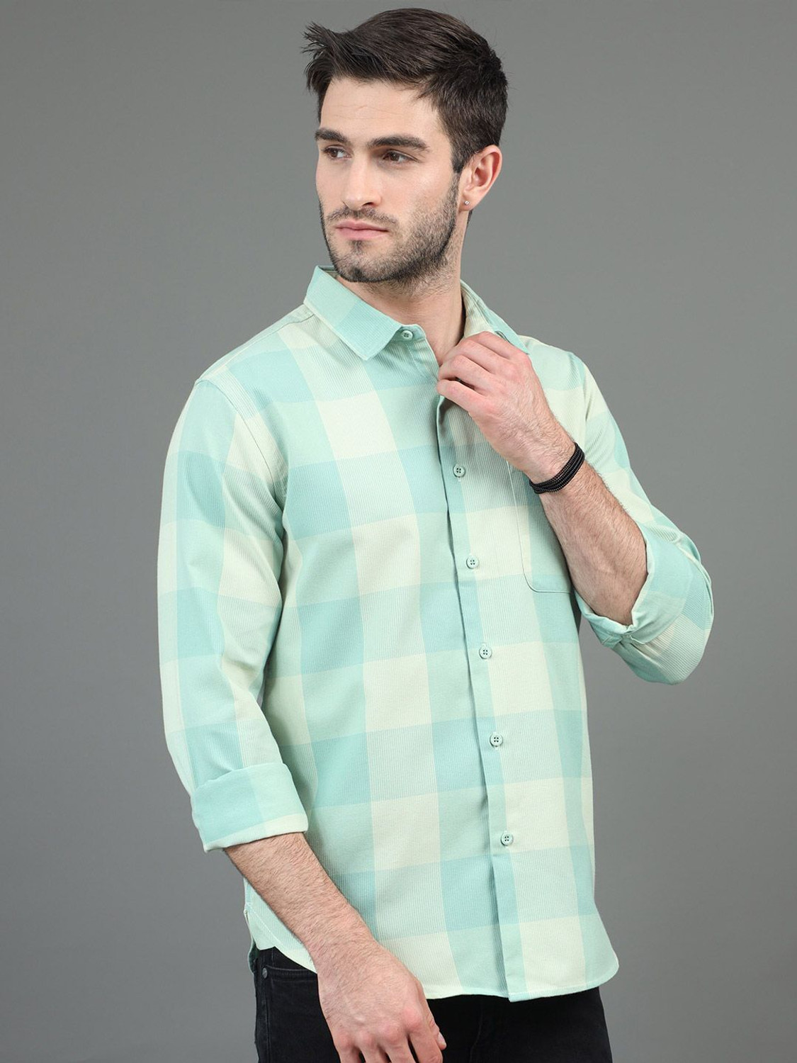 Image of HERE&NOW Men Checkered Casual Blue Shirt