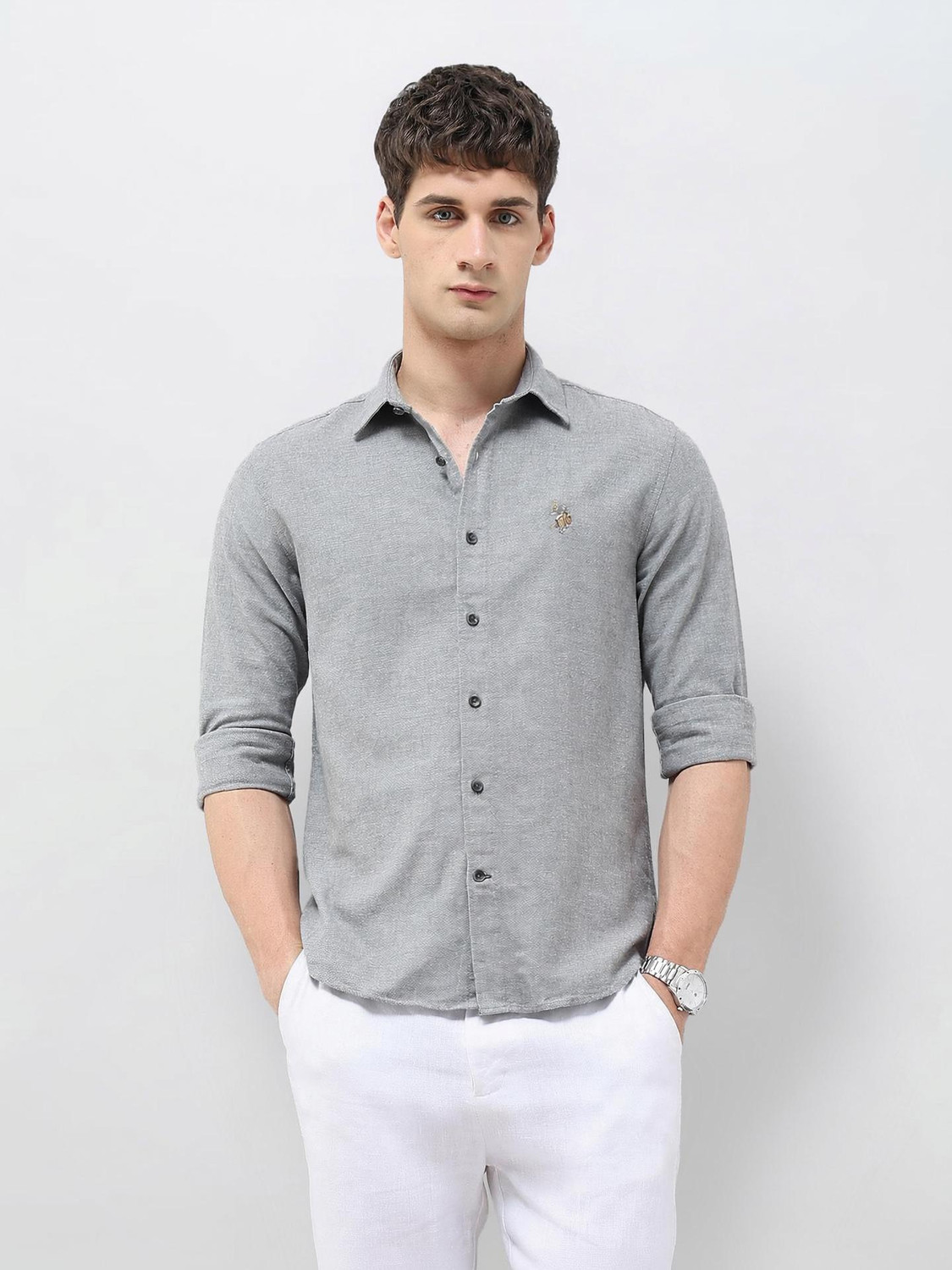 Image of U.S. Polo Assn. Denim Co. Men Solid Casual Grey Shirt
