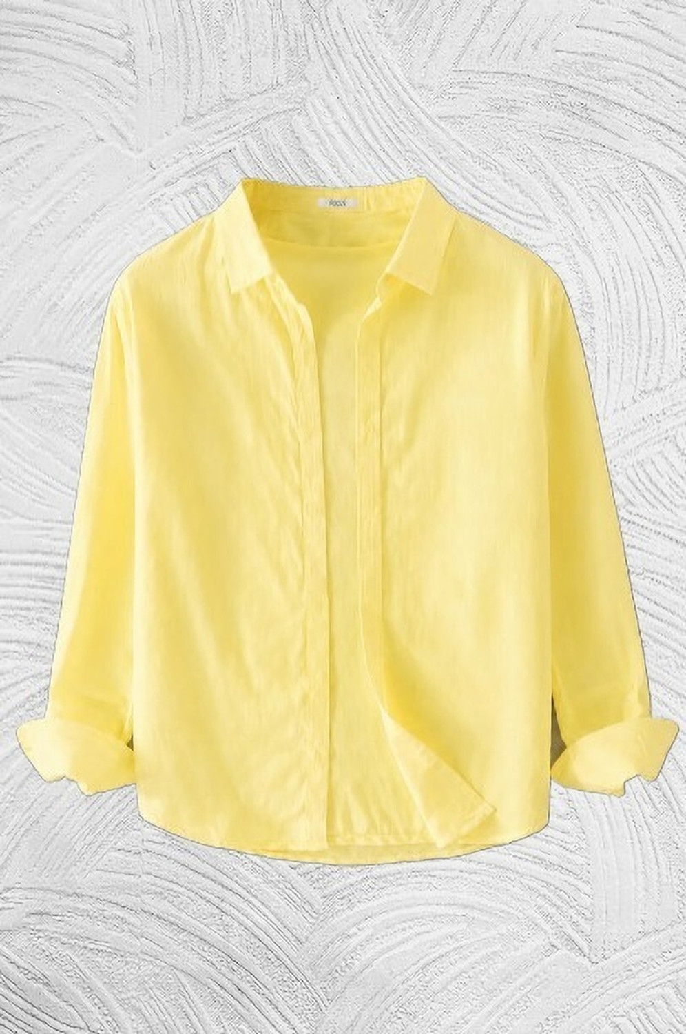 Image of GLOREN Men Solid Casual Yellow Shirt