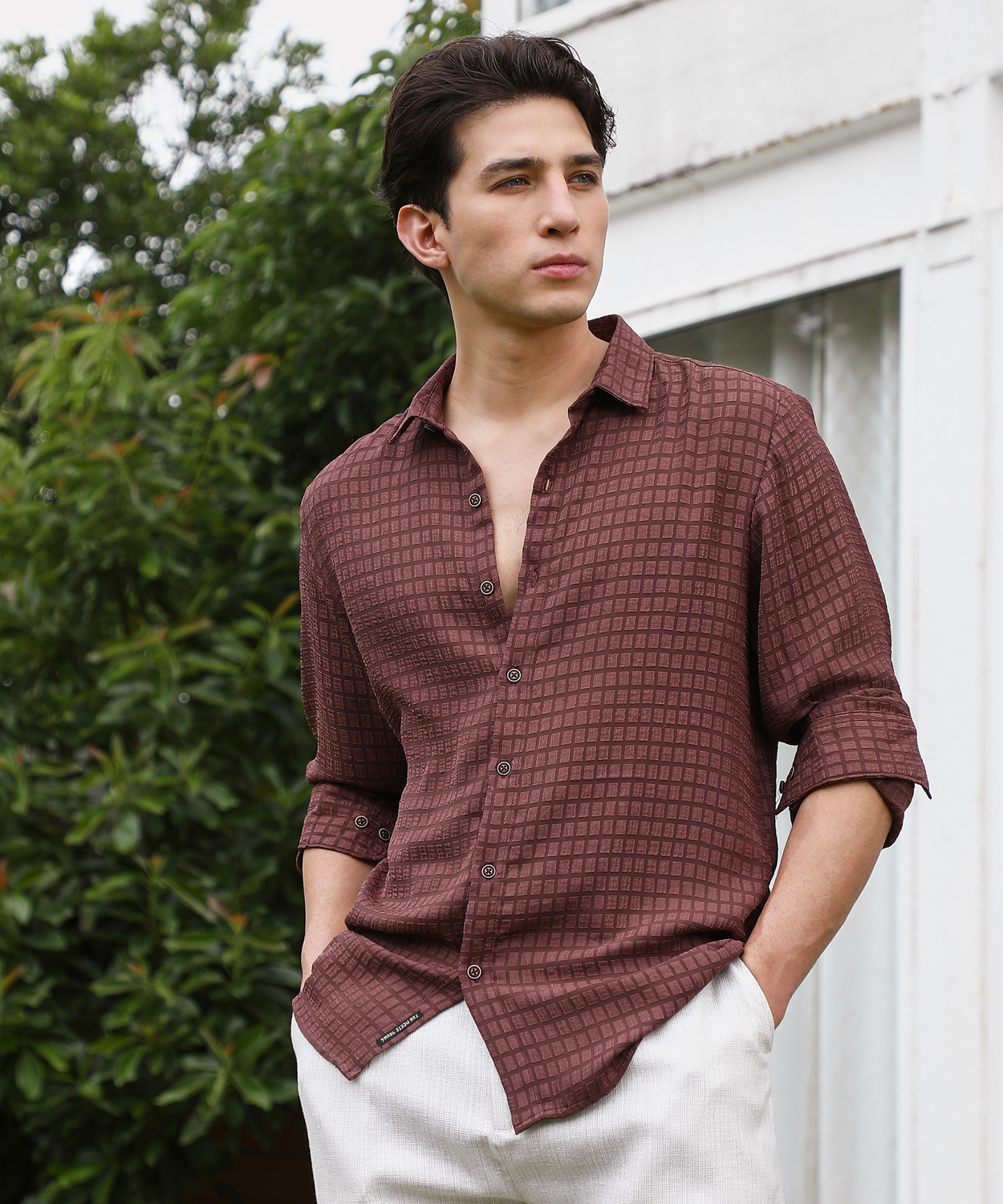 Image of CAMPUS SUTRA Men Checkered Casual Maroon Shirt