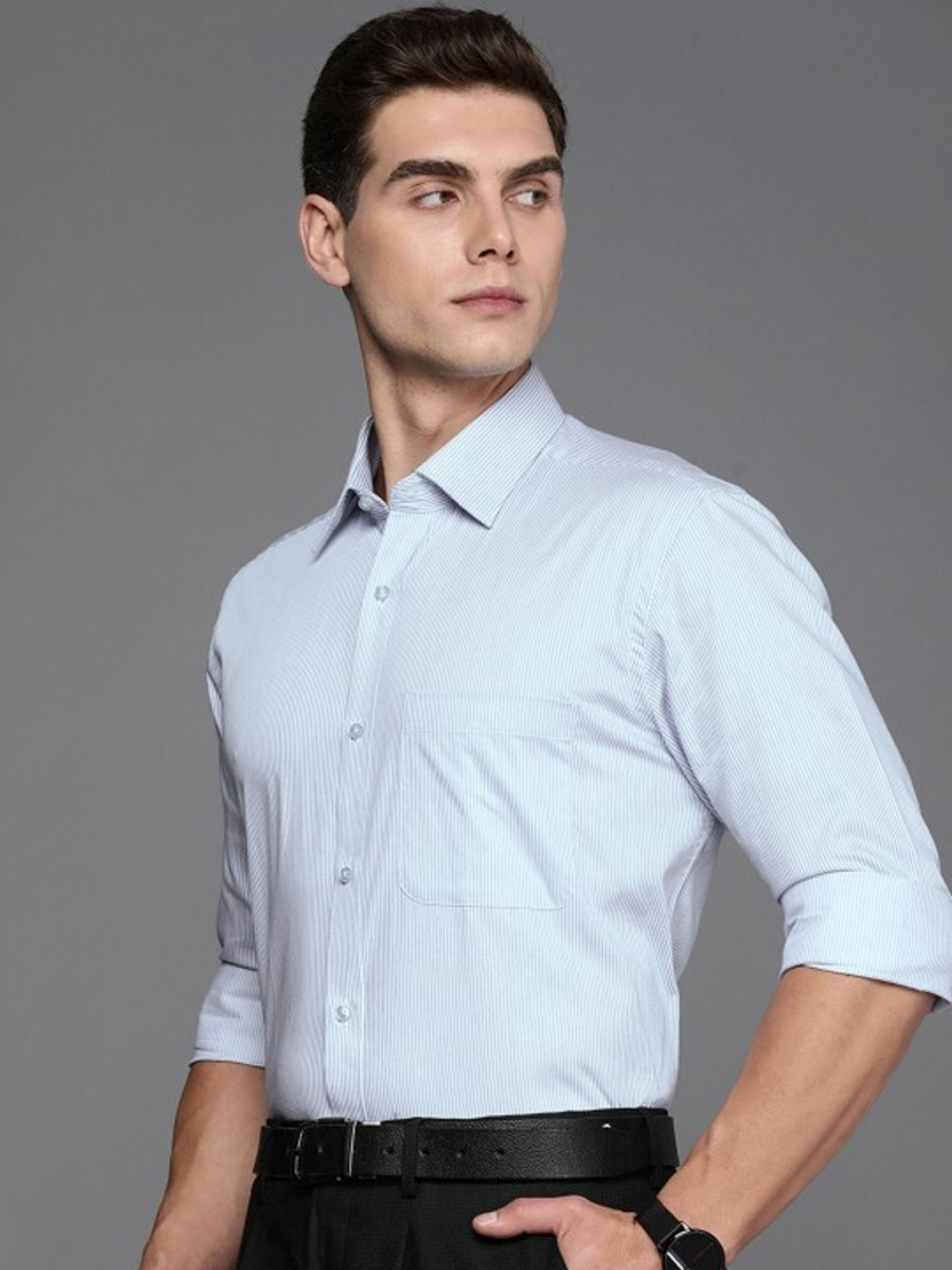 Image of Raymond Men Regular Fit Striped Formal Shirt