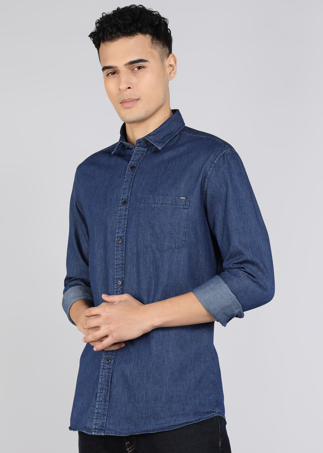 Image of KILLER Men Solid Casual Dark Blue Shirt