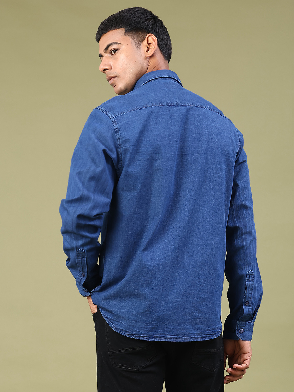 Image of V-MART Men Solid Casual Blue Shirt