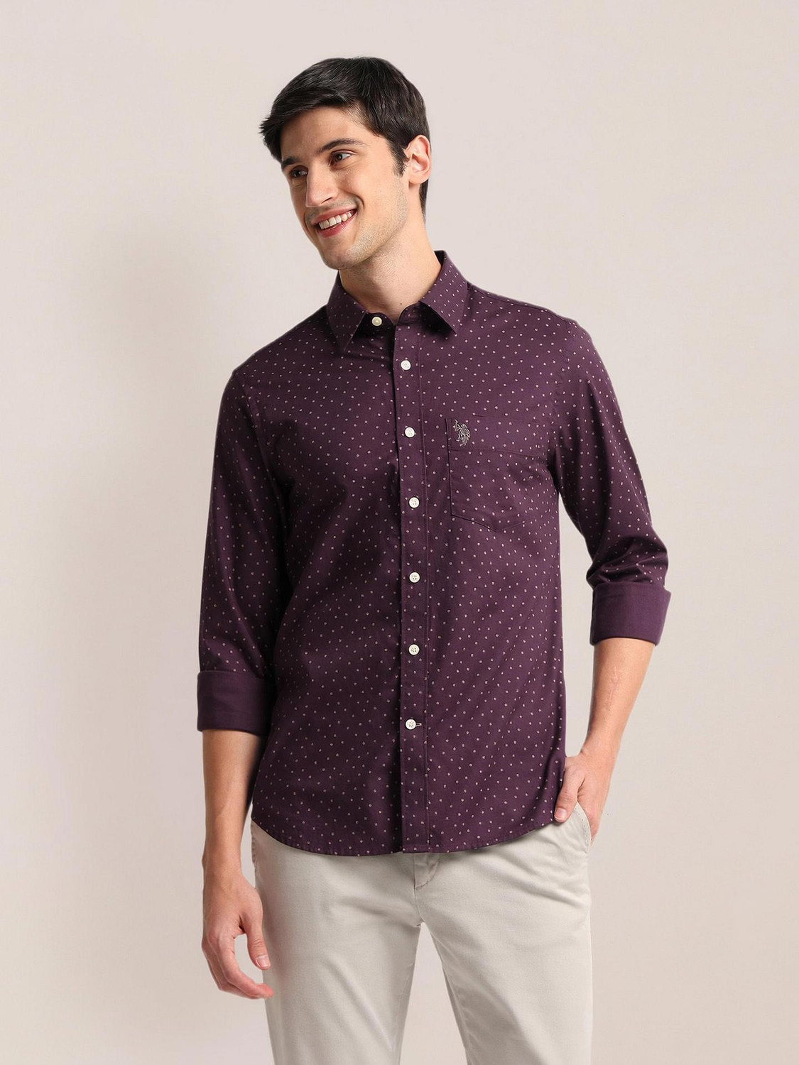 Image of U.S. POLO ASSN. Men Printed Casual Purple Shirt