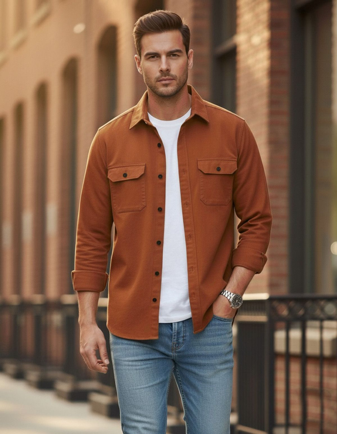 Image of MRNYB Men Solid Casual Brown Shirt