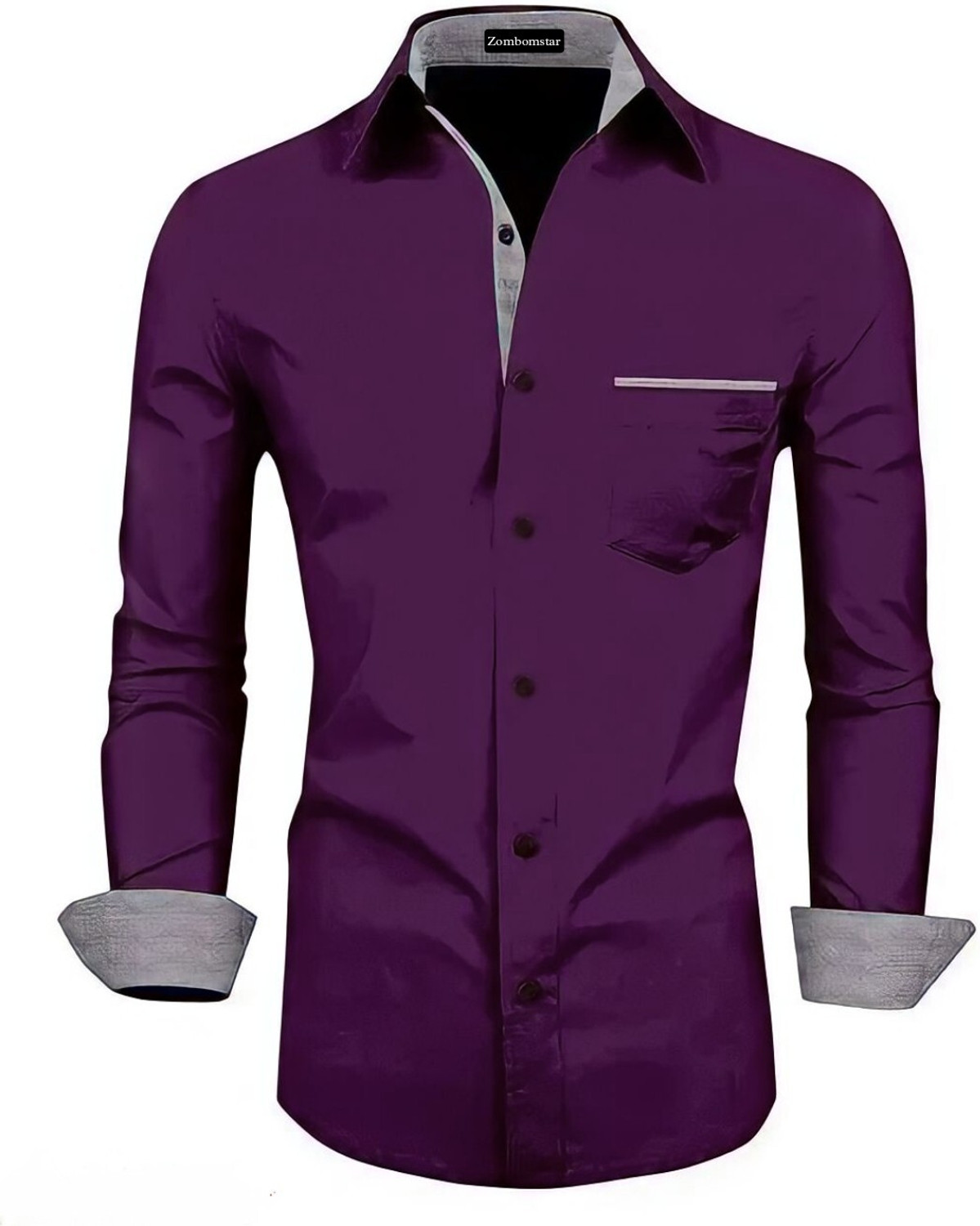 Image of ZOMBOMSTAR Men Solid Casual Purple Shirt