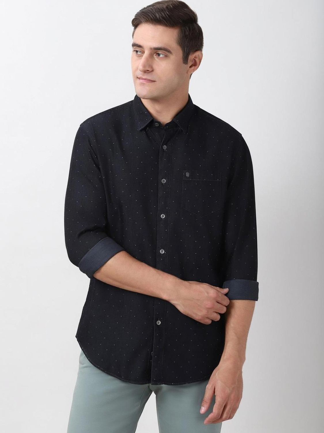Image of PETER ENGLAND Men Printed Casual Black Shirt