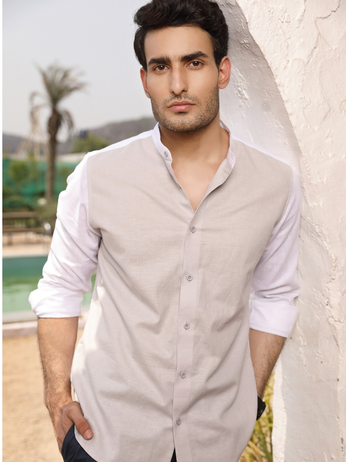 Image of PERCH Men Solid Casual Grey Shirt
