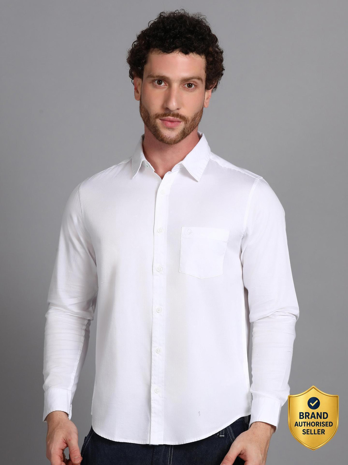 Image of United Colors of Benetton Men Solid Casual White Shirt