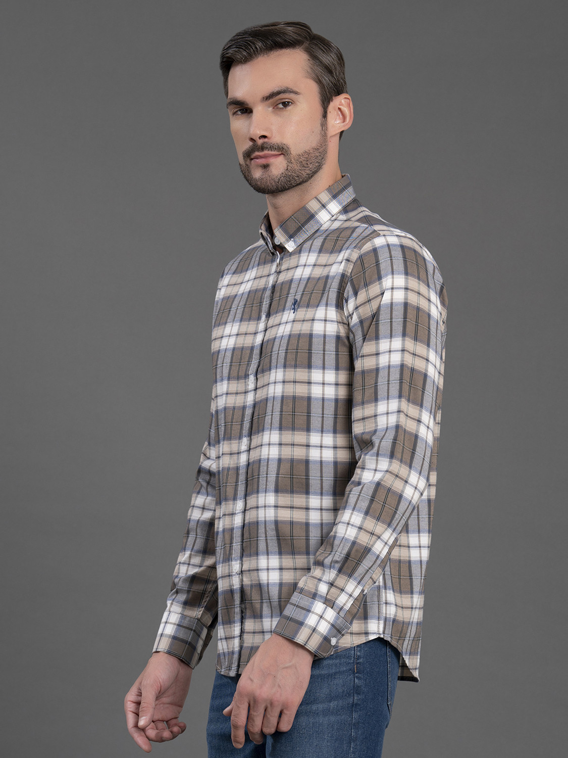 Image of RED TAPE Men Checkered Casual Brown Shirt