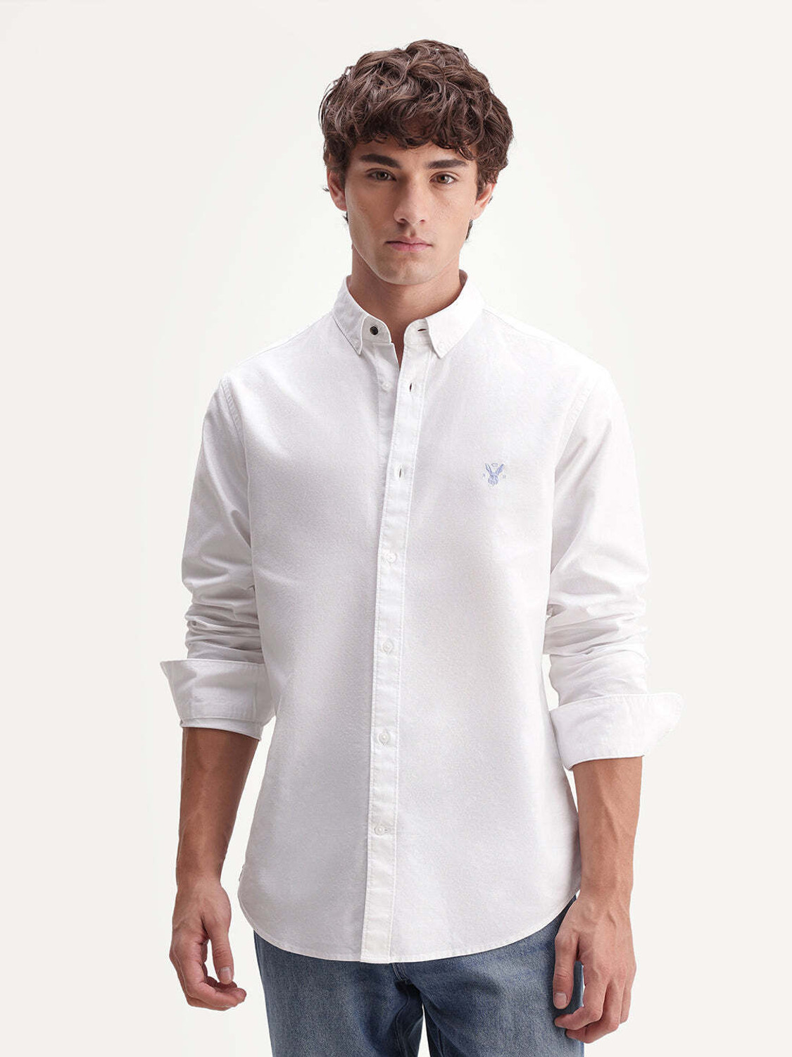 Image of RARE RABBIT Men Solid Casual White Shirt
