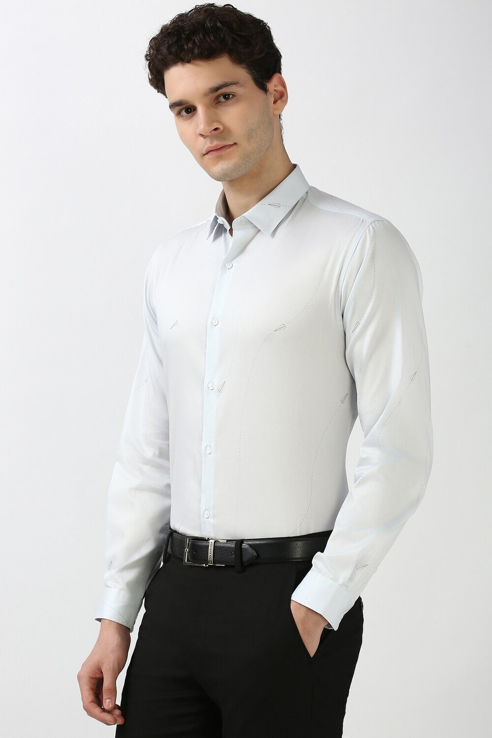 Image of PETER ENGLAND Men Solid Formal Light Blue Shirt