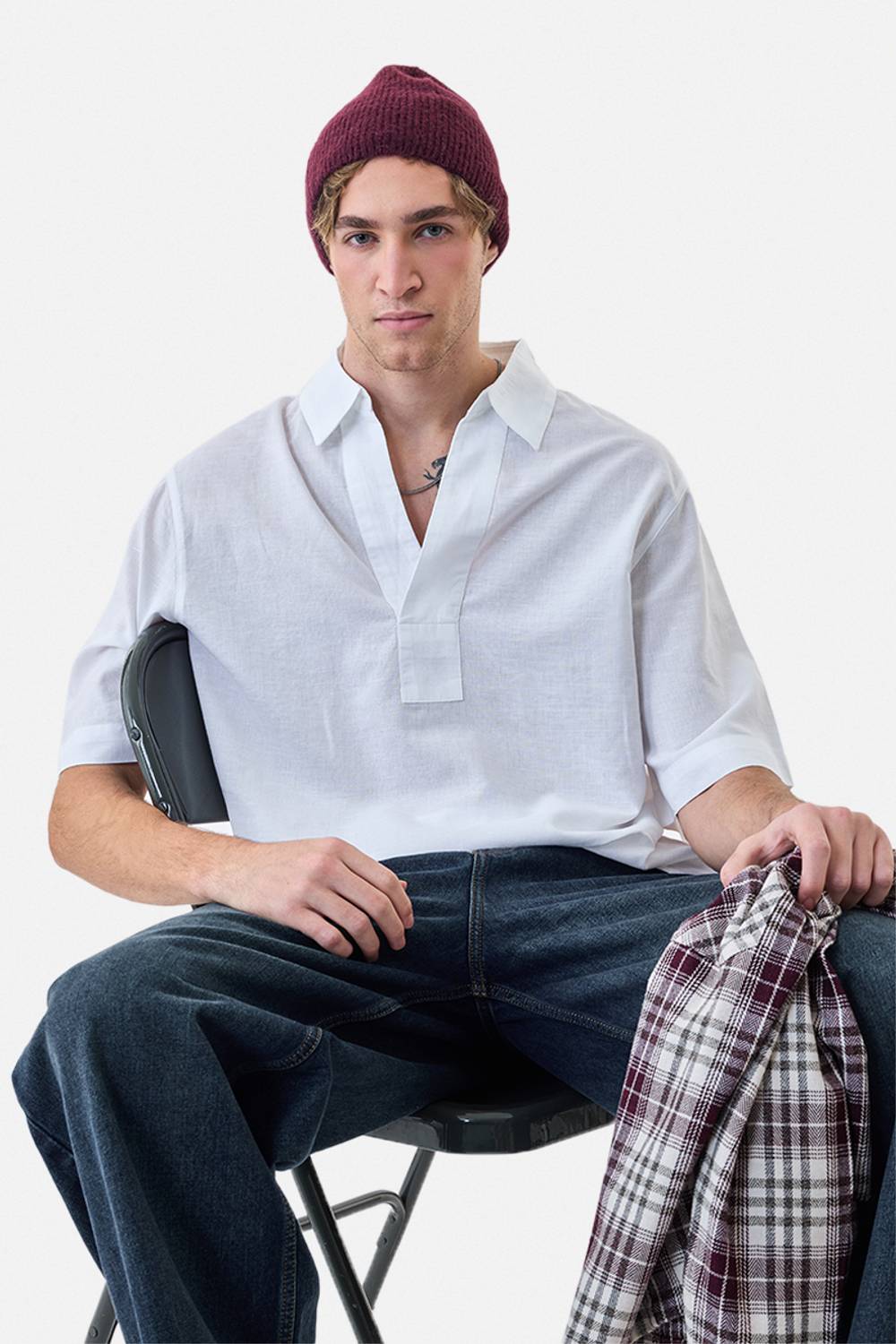 Snitch Men Solid Casual White Shirt - Image 3