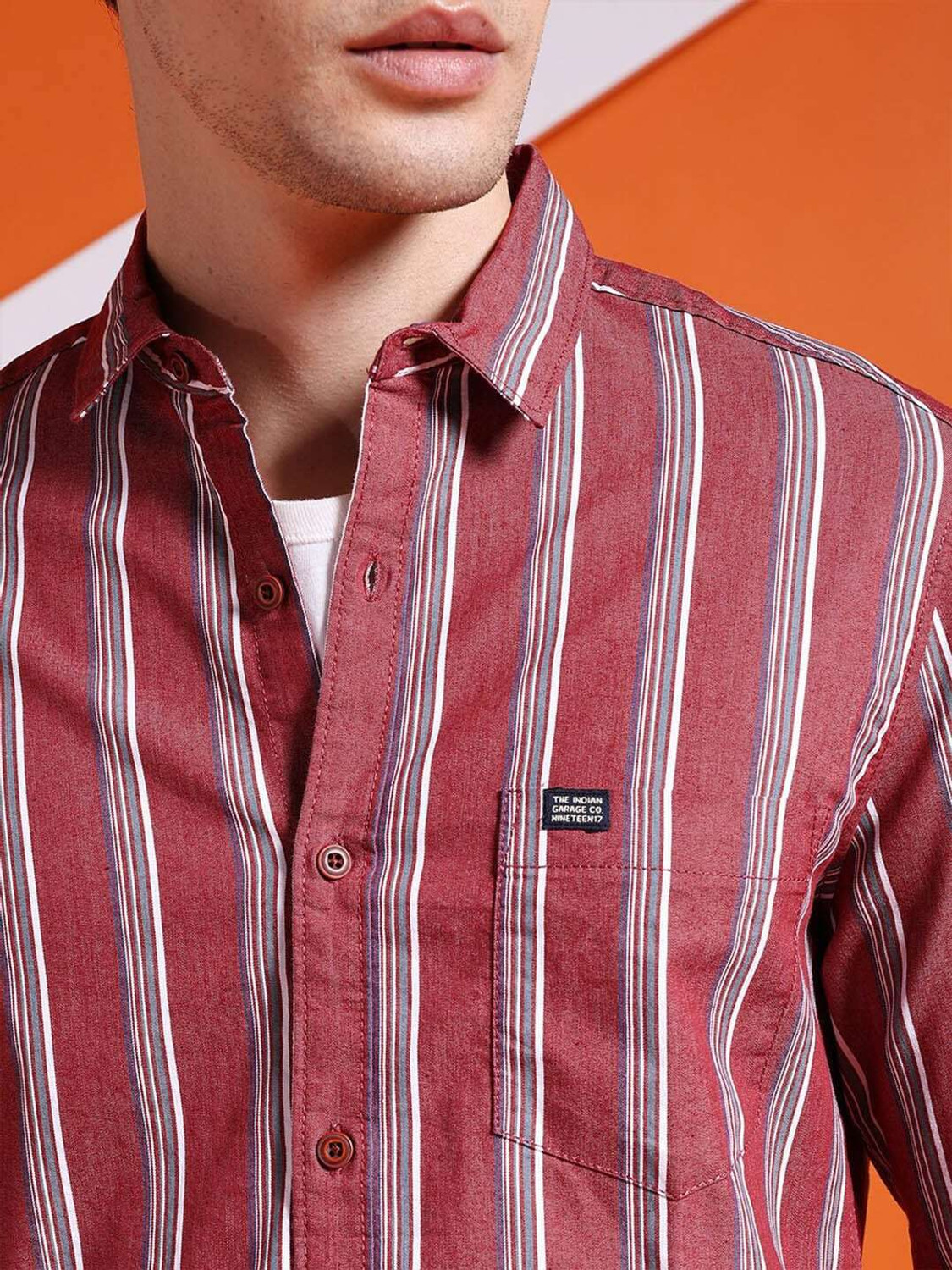 Image of The Indian Garage Co. Men Striped Casual Brown Shirt