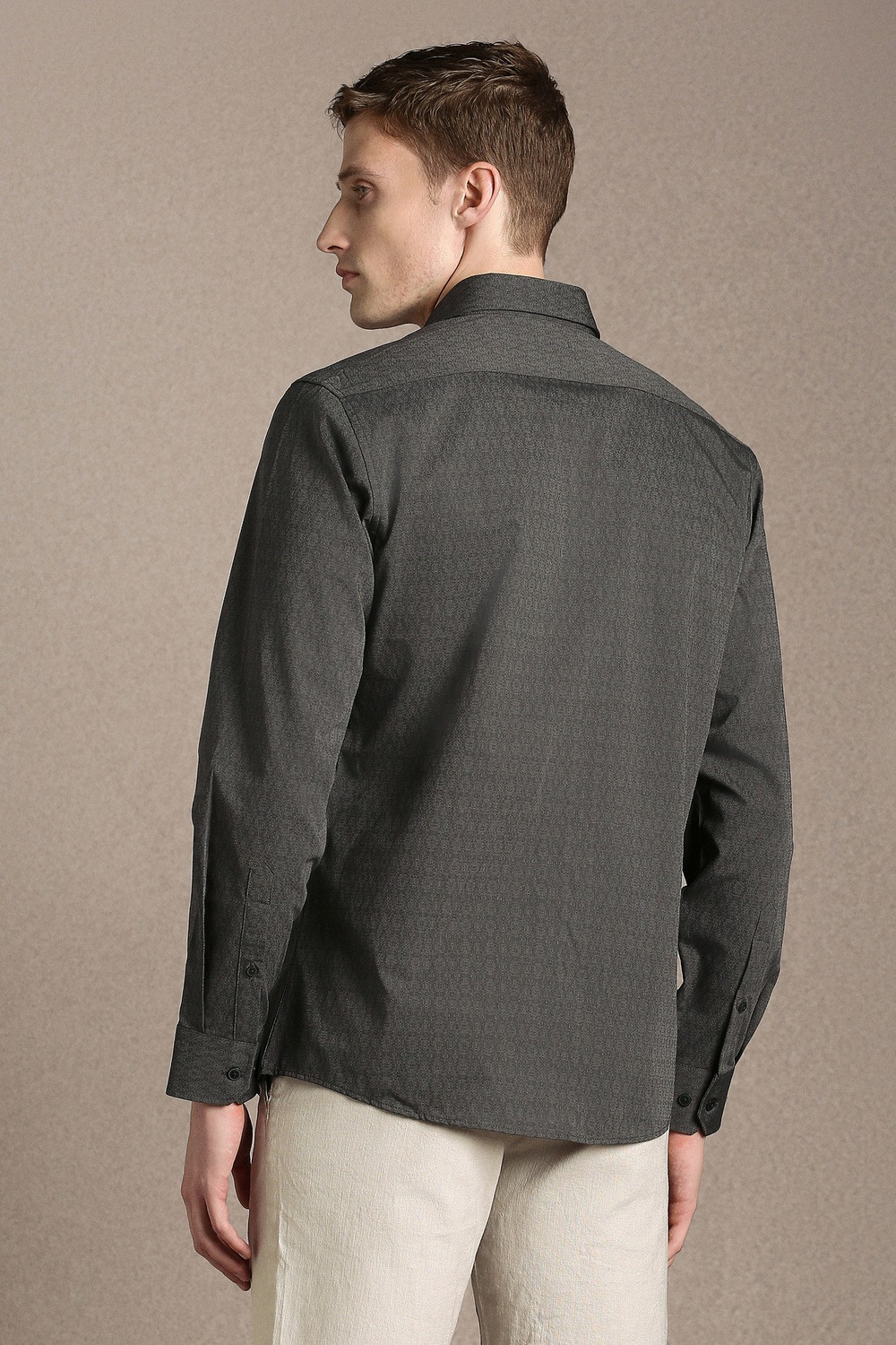Image of LOUIS PHILIPPE Men Self Design Casual Grey Shirt