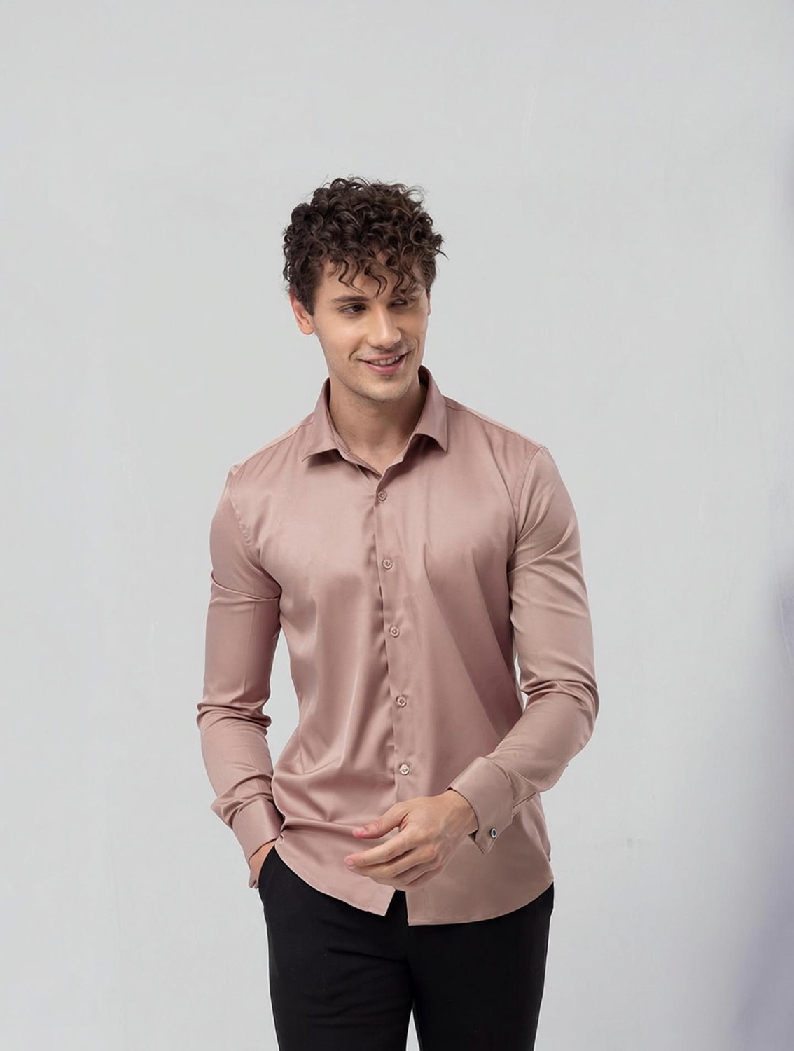 Image of Snitch Men Solid Casual Pink Shirt
