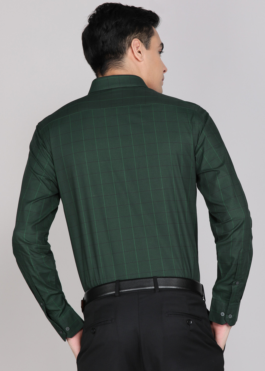 Image of ARROW Men Checkered Formal Dark Green Shirt