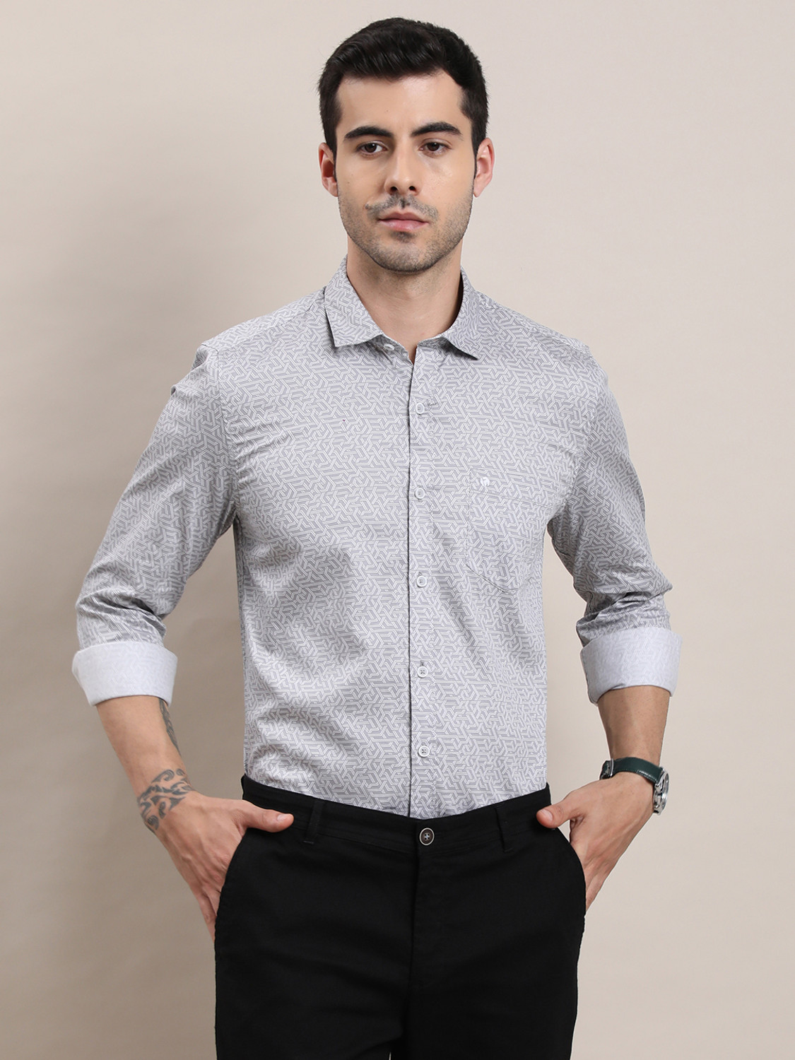 Image of TURTLE Men Printed Casual Grey Shirt