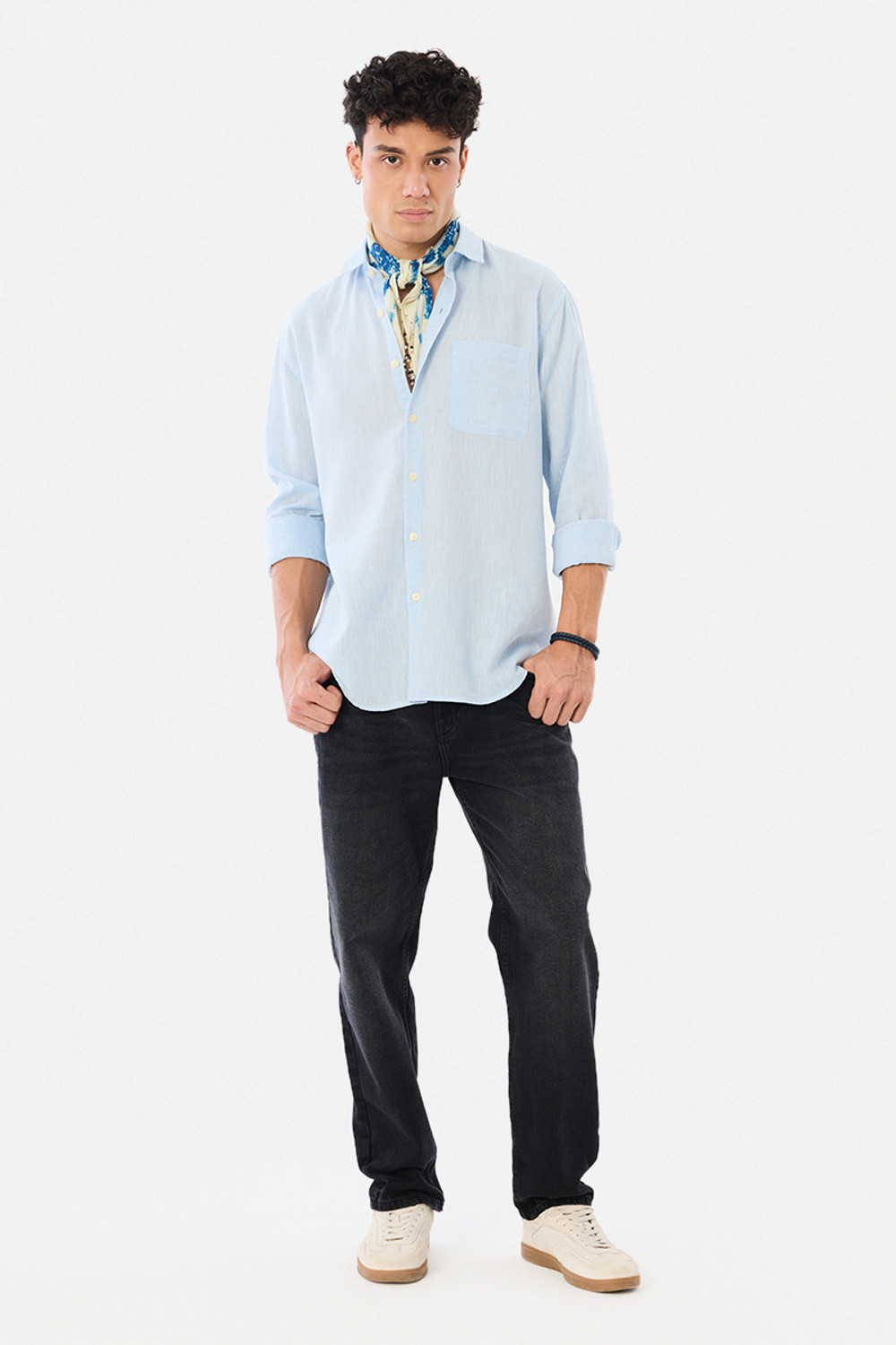 Image of Snitch Men Solid Casual Light Blue Shirt