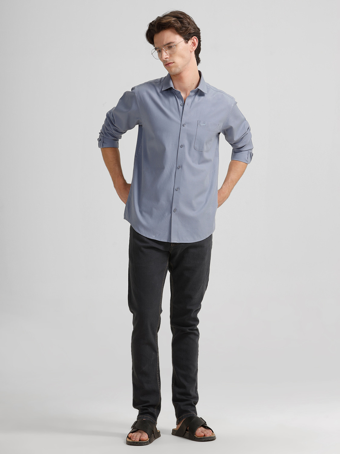 Image of CROCODILE Men Comfort Fit Solid Spread Collar Casual Shirt