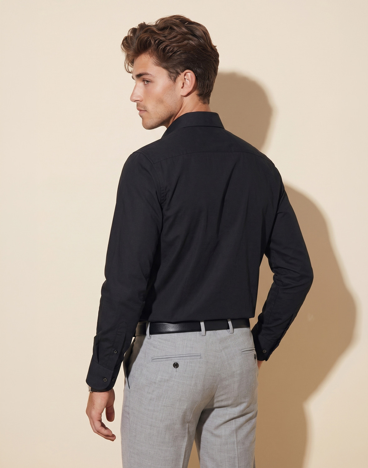 Image of PETER ENGLAND Men Solid Casual Black Shirt