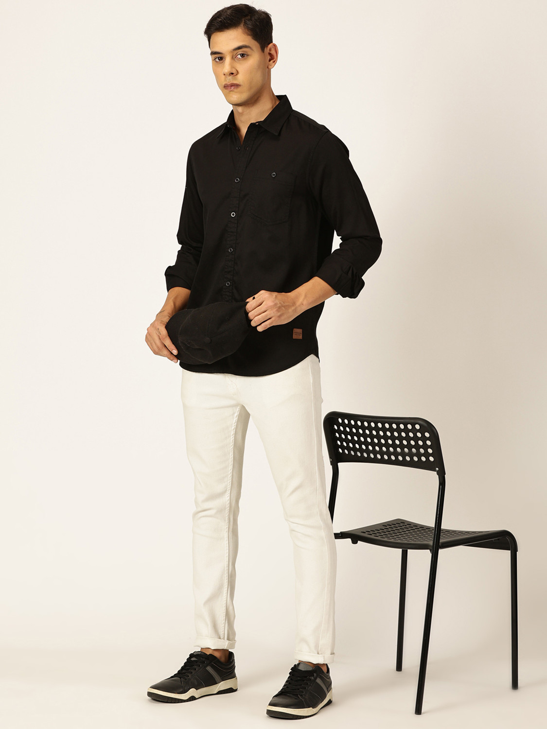 Image of PROVOGUE Men Solid Casual Black Shirt