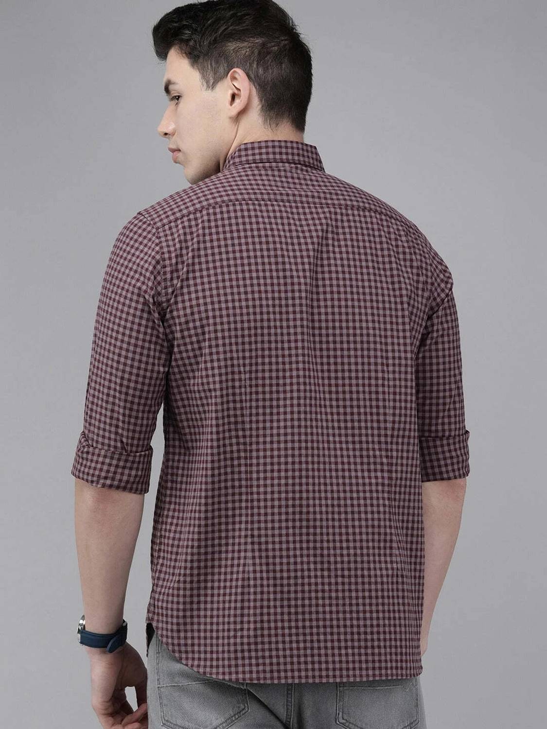 THE BEAR HOUSE Men Checkered Casual Maroon Shirt - Image 5