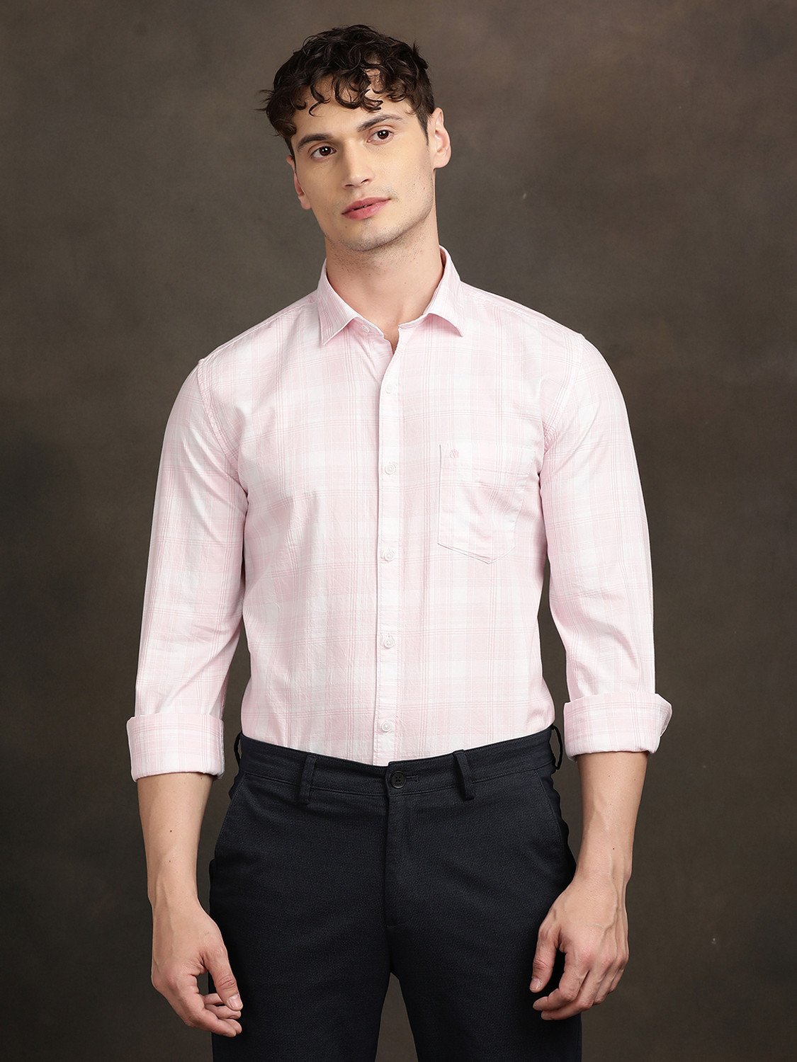 Image of TURTLE Men Checkered Casual Pink Shirt