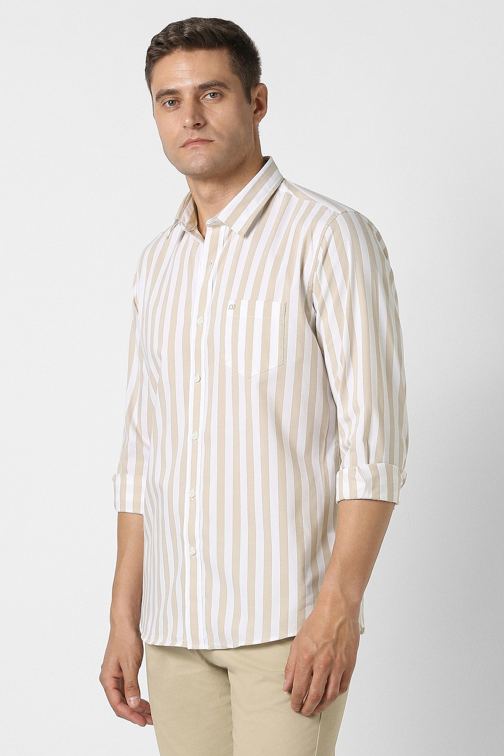 Image of PETER ENGLAND Men Striped Casual Beige Shirt