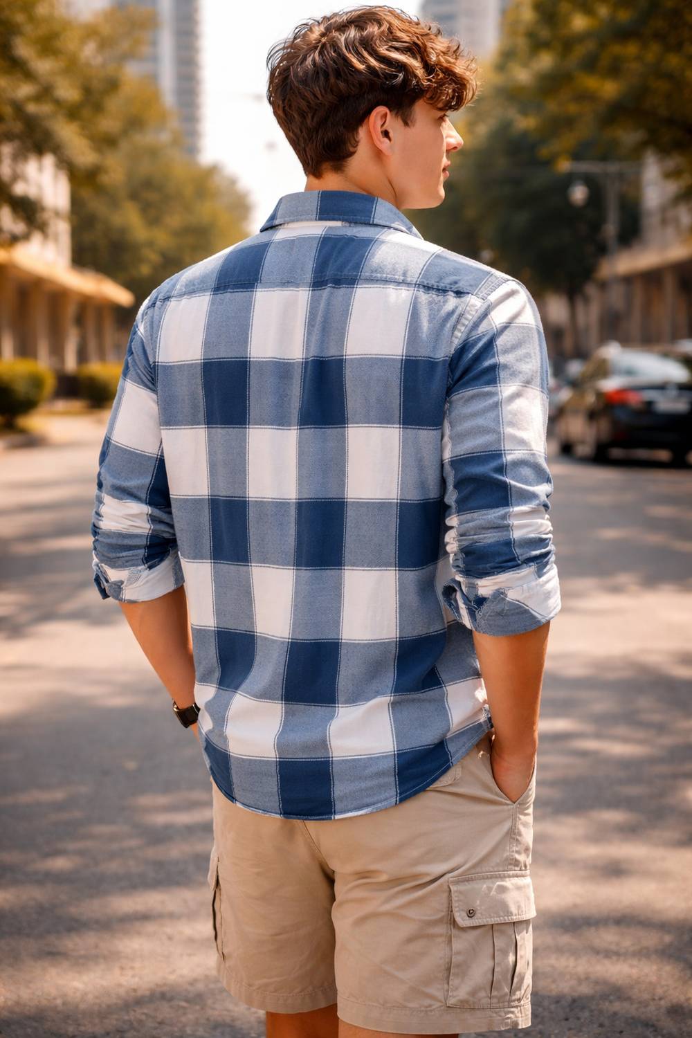 FalconWear Men Checkered Casual Dark Blue Shirt - Image 4