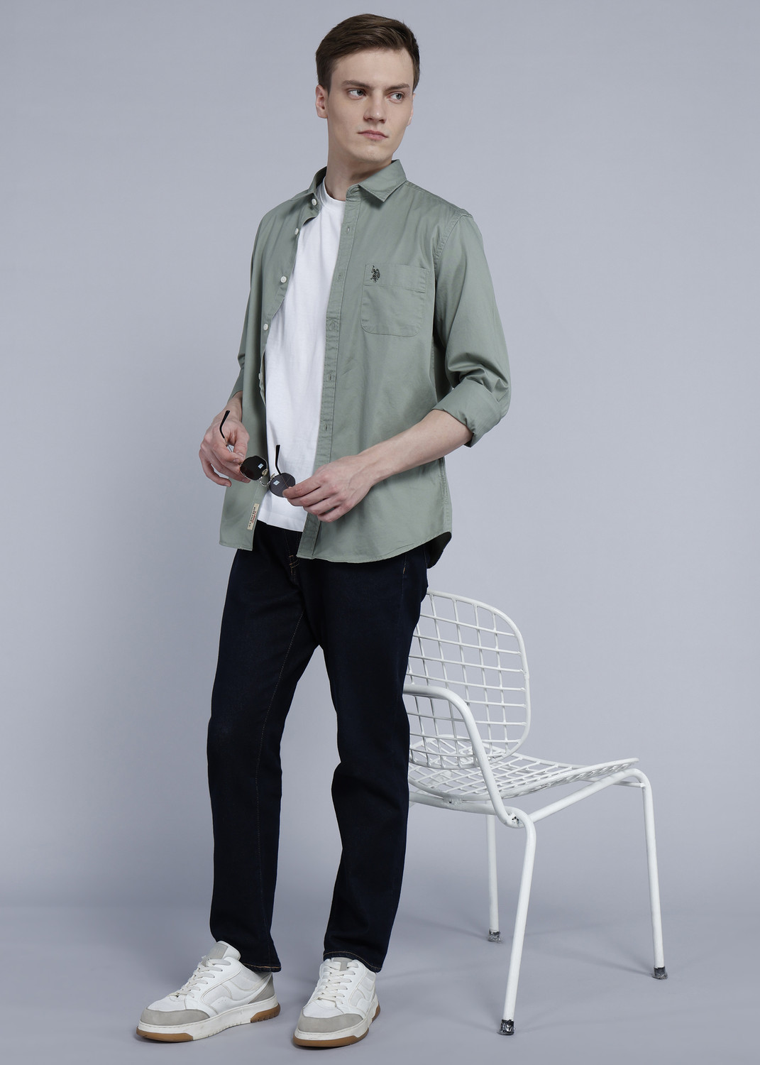 Image of U.S. Polo Assn. Denim Co. Men Solid Casual Green Shirt