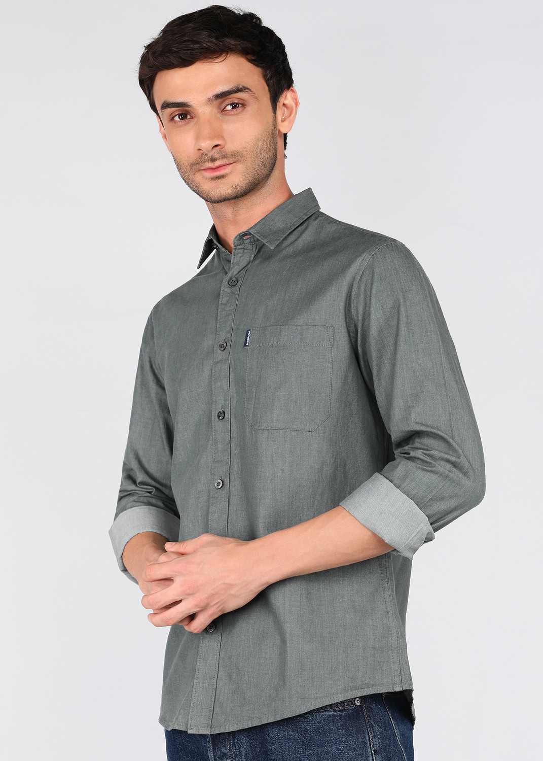 Image of PROVOGUE Men Solid Casual Light Green Shirt