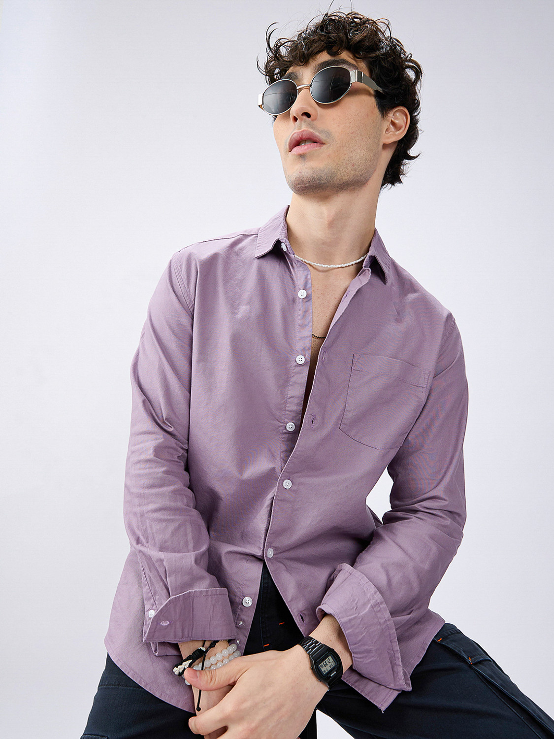 Image of VASTRADO Men Solid Casual Purple Shirt