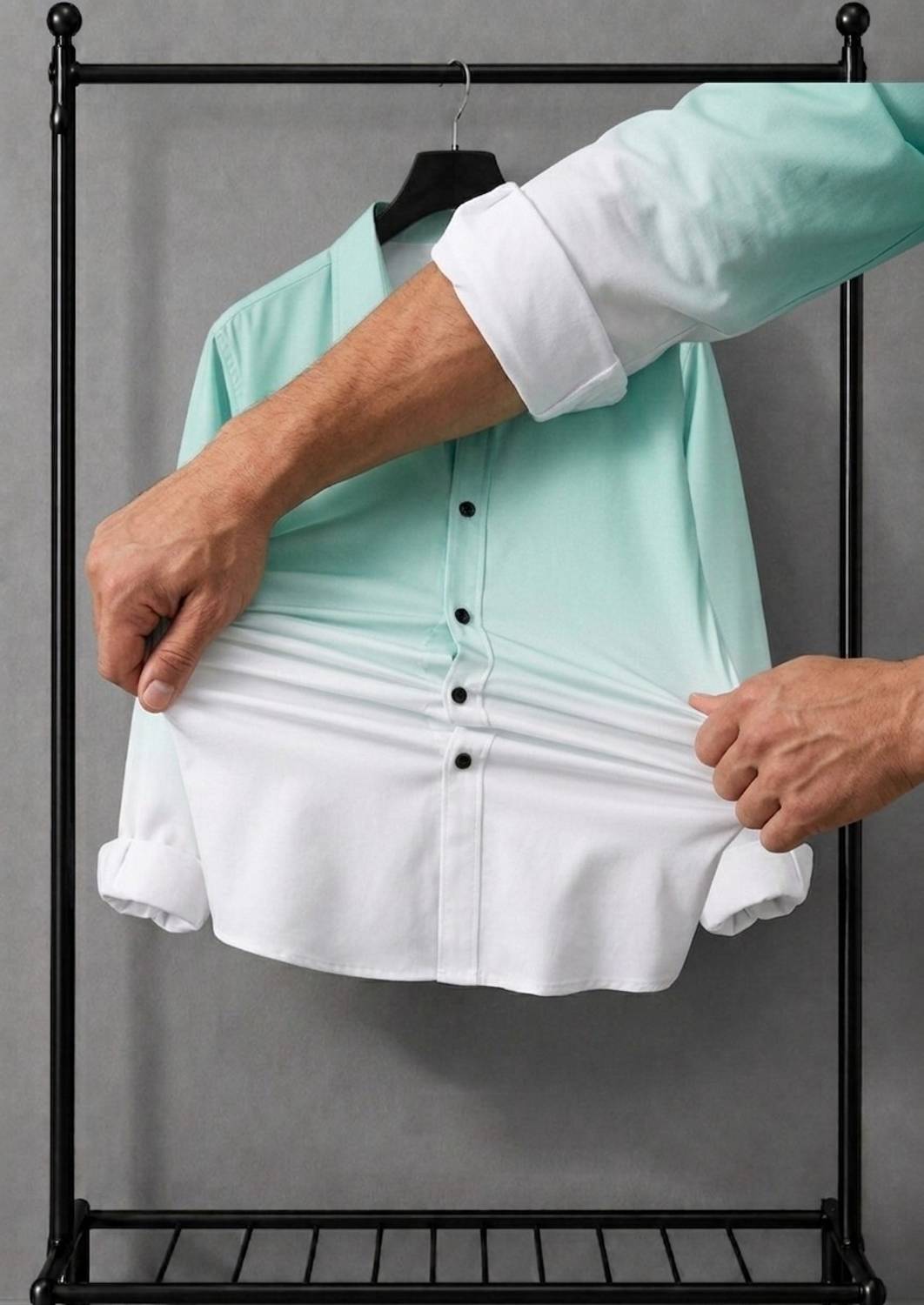 STITCHADO Men Dyed/Ombre Casual White, Light Blue Shirt - Image 3