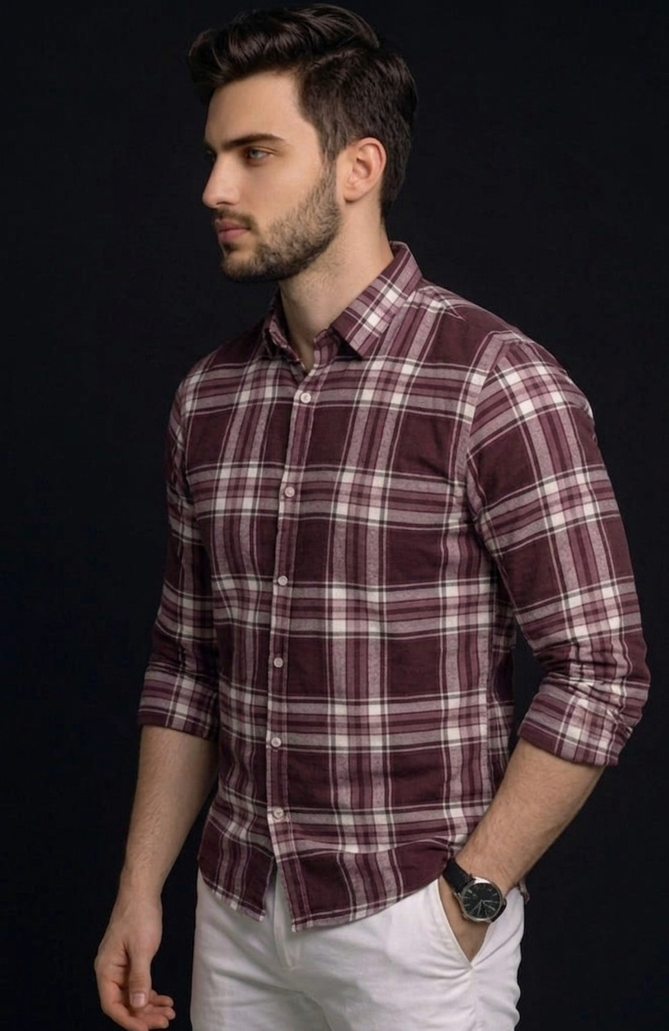 Image of Roadster Men Checkered Casual Maroon Shirt