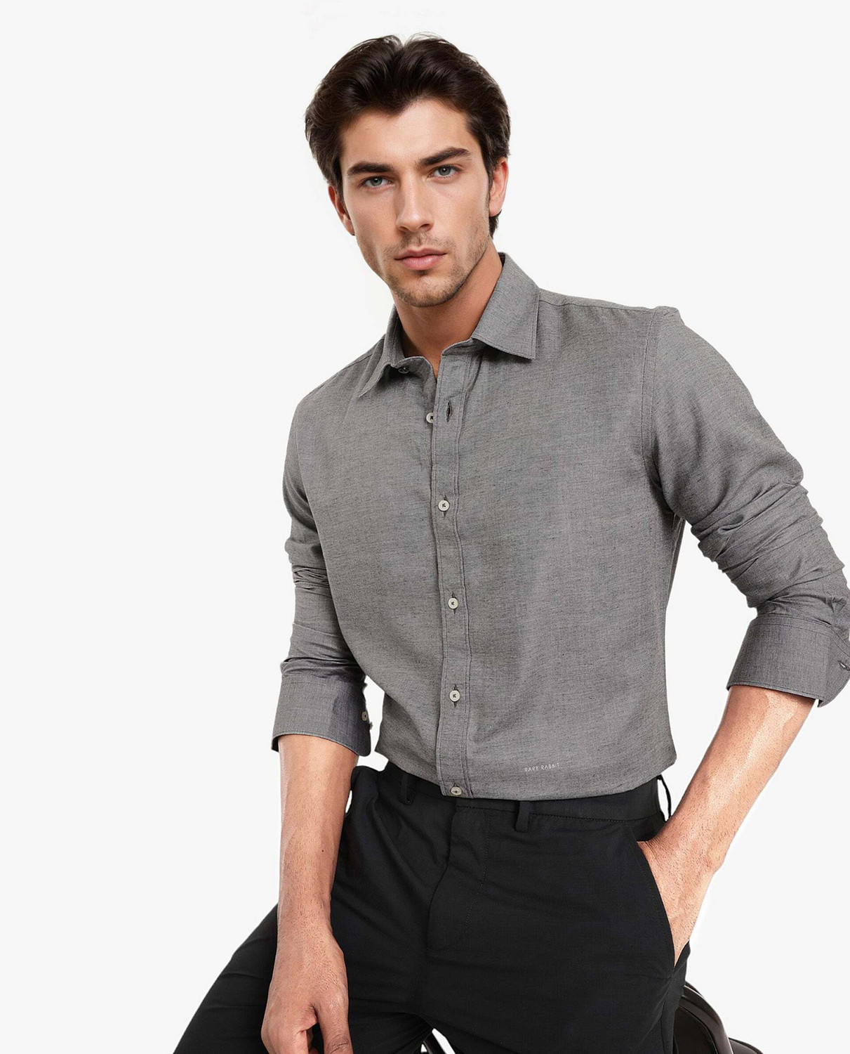 Image of RARE RABBIT Men Solid Casual Black Shirt