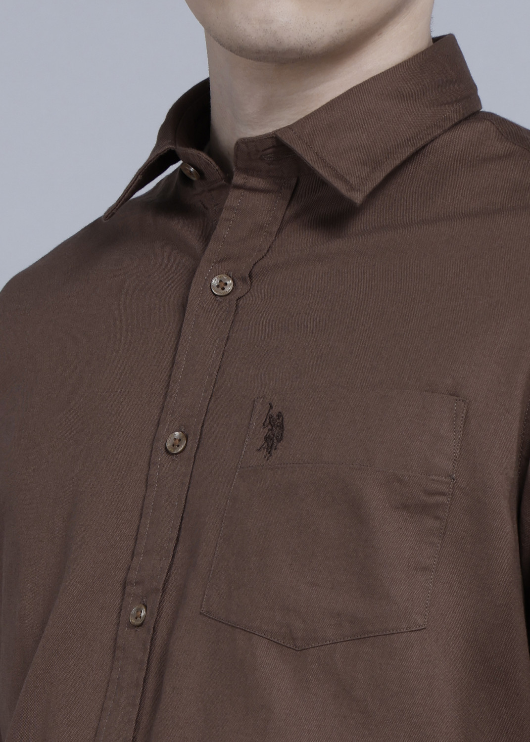 Image of U.S. POLO ASSN. Men Solid Casual Brown Shirt