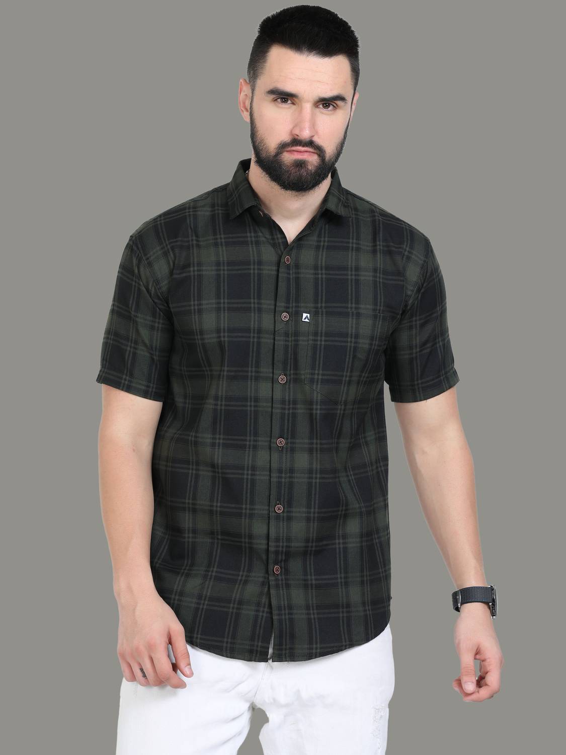 ALLWIN PAUL Men Checkered Casual Dark Green Shirt