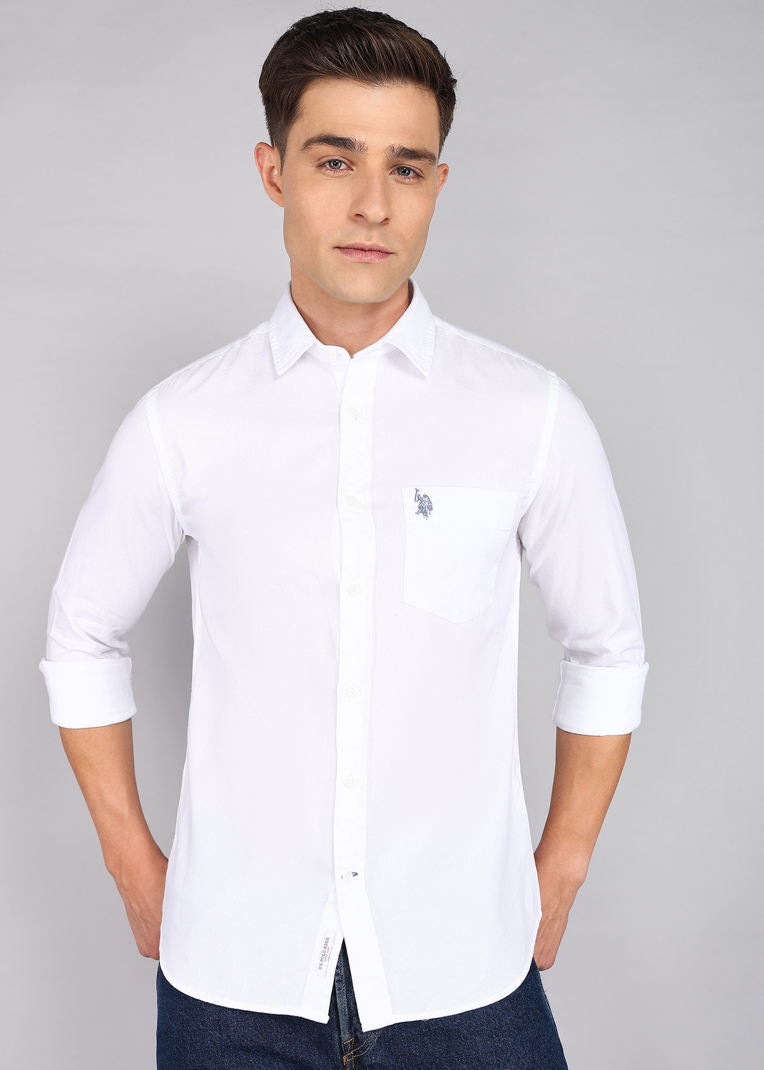 Image of U.S. POLO ASSN. Men Solid Casual White Shirt